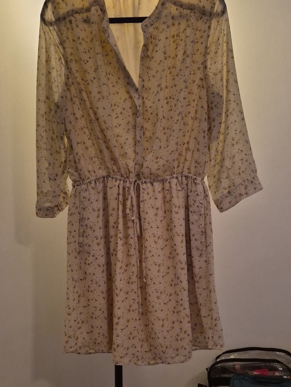 DR2 Cream Floral Drawstring Waist Casual Dress
